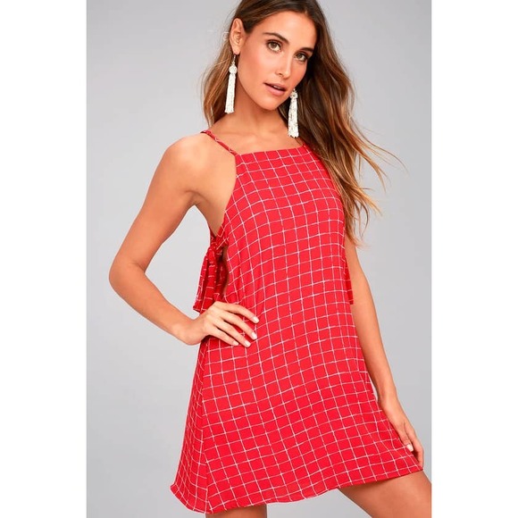 Lulu's Style Points Red Grid Print Swing Dress - Picture 2 of 11
